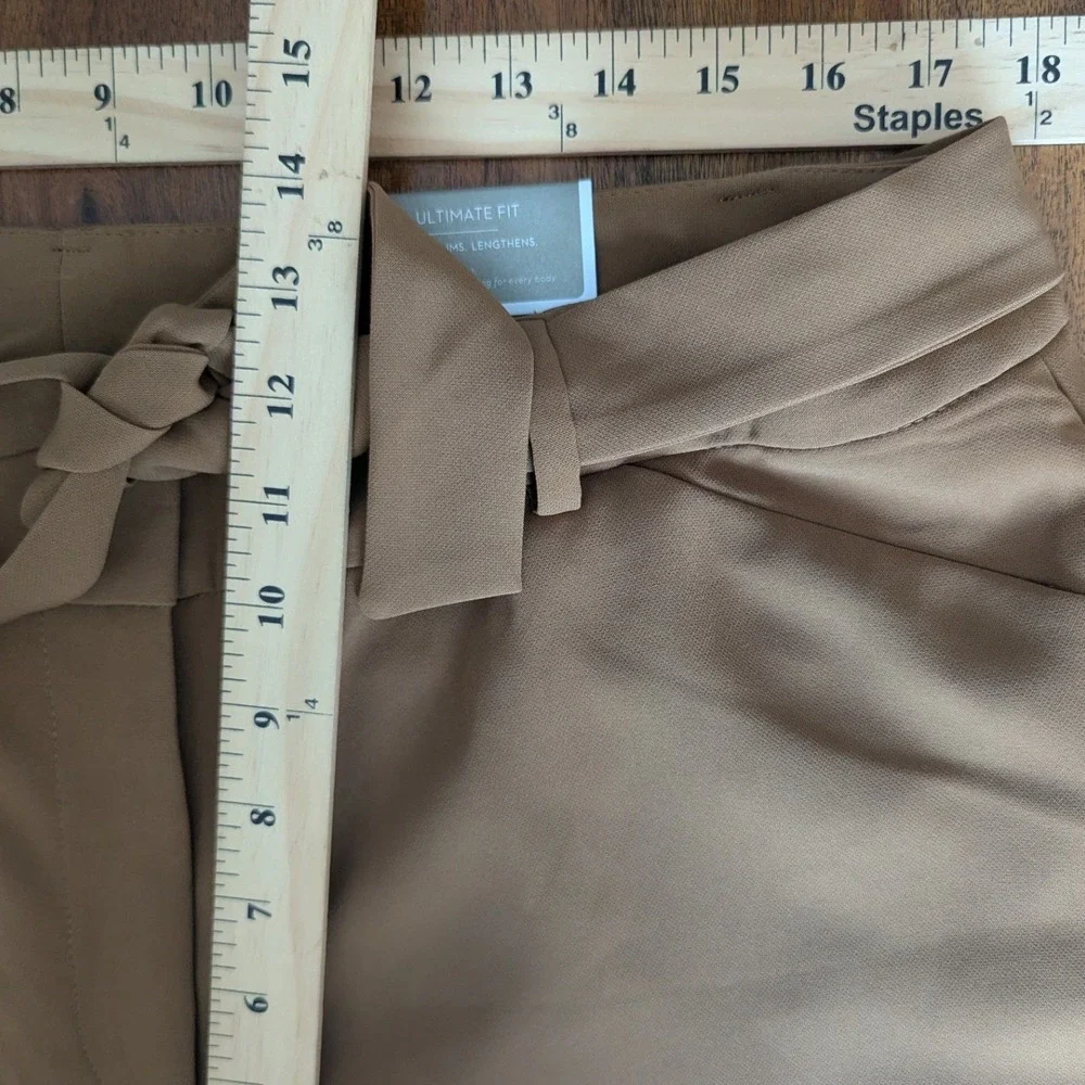 Chico's Drapey Wide Leg Camel Brown Tie Waist Trousers XL *Unfinished Hem